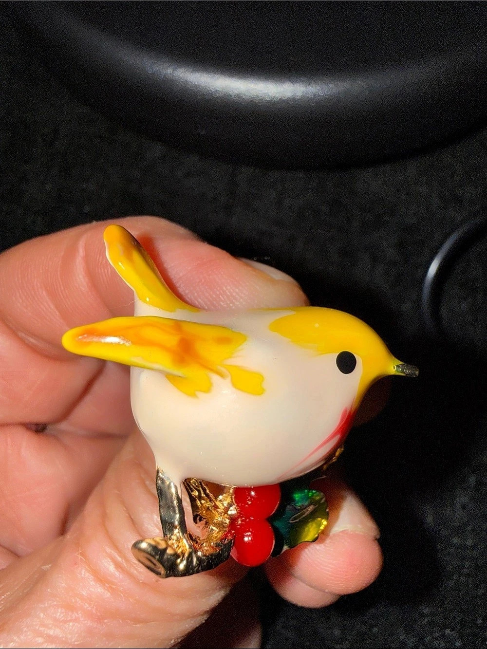 Enamel Bird Brooch in White & Yellow